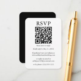 Tarjeta De Recepción Boda QR Minimalista Sencillo blanco negro RSVP