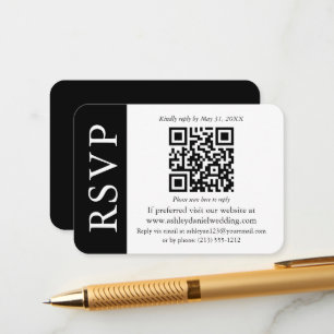 Tarjeta De Recepción Boda QR moderna RSVP Blanco y negro