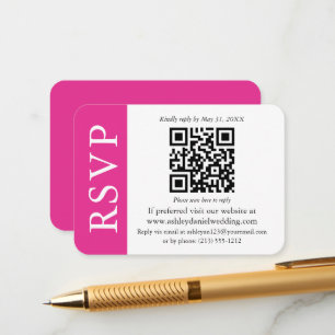 Tarjeta De Recepción Boda QR moderna RSVP rosa caliente y blanco