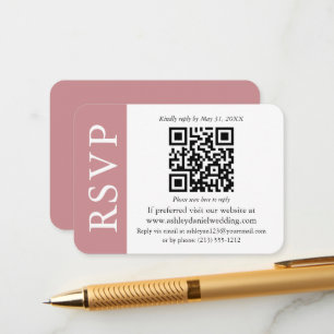 Tarjeta De Recepción Boda QR moderna RSVP Rosa y blanco