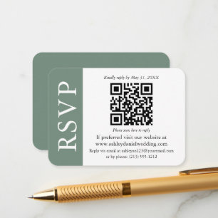 Tarjeta De Recepción Boda QR moderna RSVP Sage Verde y Blanco