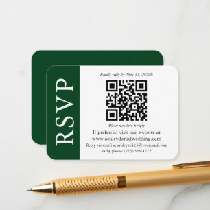 Tarjeta De Recepción Boda QR moderna RSVP Verde y Blanco
