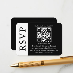Tarjeta De Recepción Boda QR moderno RSVP en blanco y negro
