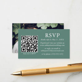 Tarjeta De Recepción Boda QR Photo Eucalyptus Green RSVP