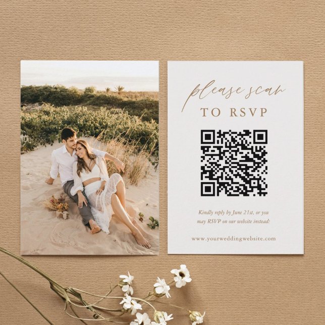 Tarjeta De Recepción Boda QR Por Favor Escanear A Gold Photo RSVP (Subido por el creador)