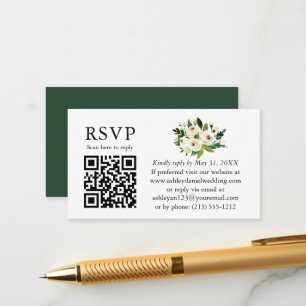 Tarjeta De Recepción Boda QR RSVP de Floral blanca verde acuarela
