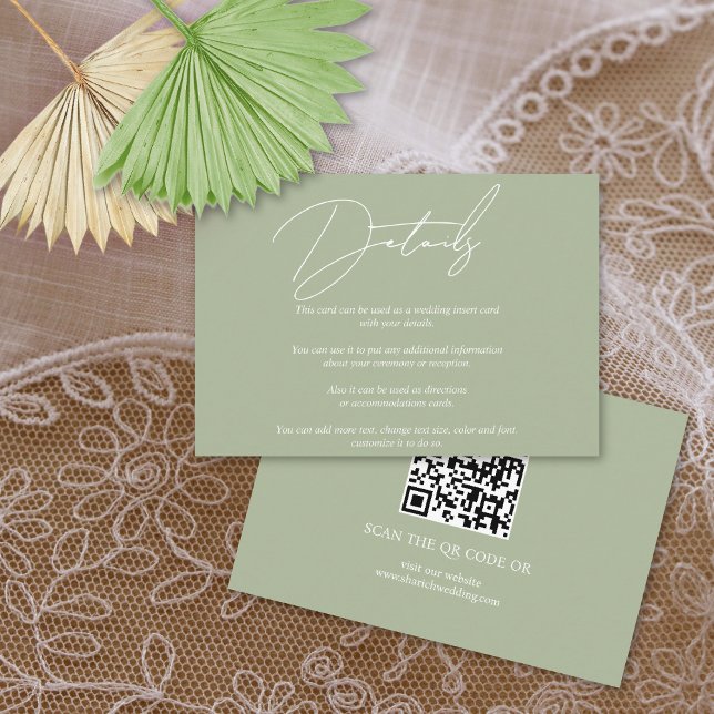 Tarjeta De Recepción Boda QR verde de caligrafía de escritura moderna (Subido por el creador)
