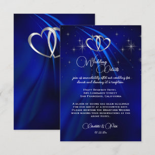 Tarjeta De Recepción Boda Real Azul, Diamantes y Corazones