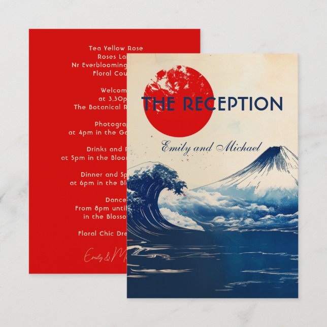 Tarjeta De Recepción Boda Rección de armonía japonesa con Fuji (Anverso / Reverso)