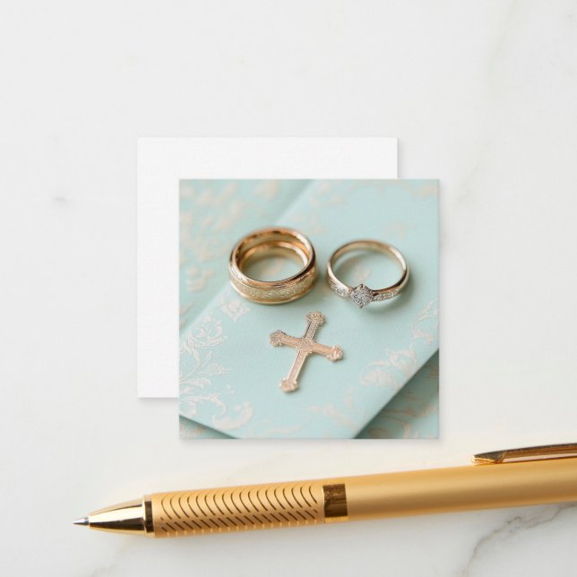 Tarjeta De Recepción Boda religioso verde de menta (Anverso/Reverso In Situ)