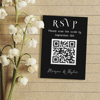 Tarjeta De Recepción Boda Responder código QR Negro n Blanco