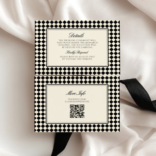 Tarjeta De Recepción Boda Retro de Diamantes a Cuadros con Dinero Antig