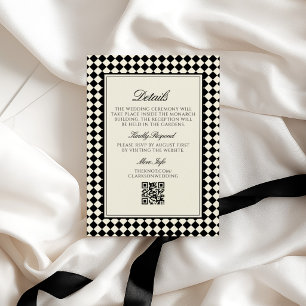 Tarjeta De Recepción Boda Retro de Diamantes a Cuadros con Dinero Antig