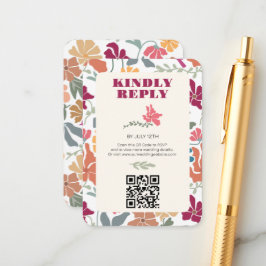 Tarjeta De Recepción Boda Retro de Época Media Floral Boho Chic