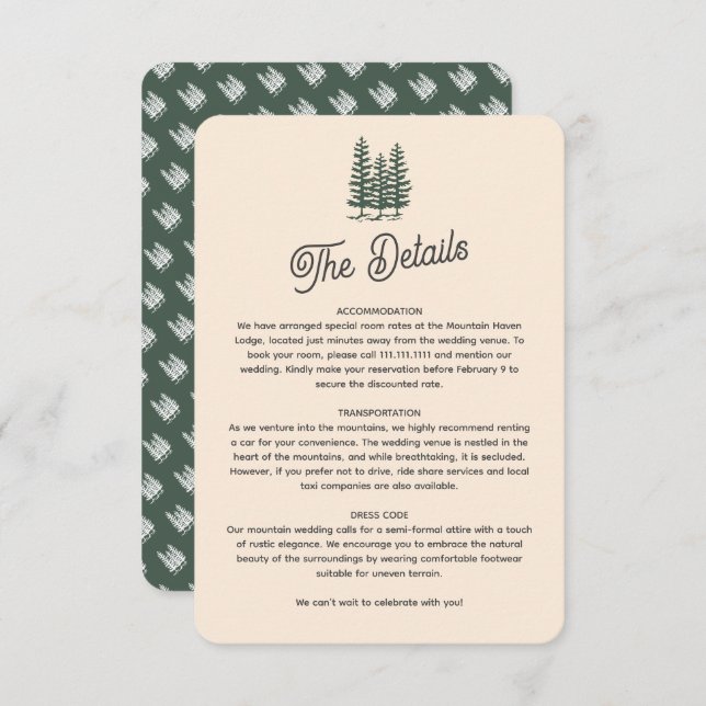 Tarjeta De Recepción Boda retro de los bosques de las montañas verdes (Anverso / Reverso)