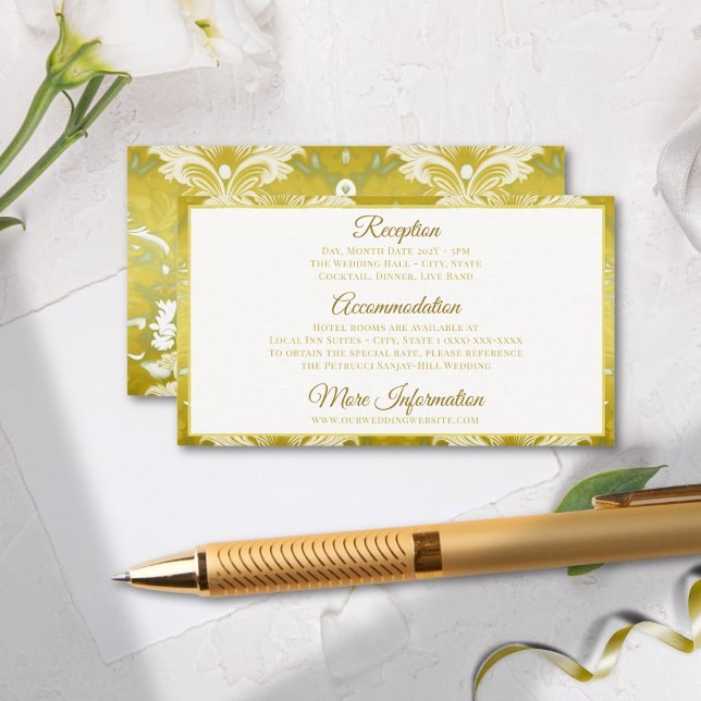 Tarjeta De Recepción Boda Retro Gold Green Damask (Subido por el creador)