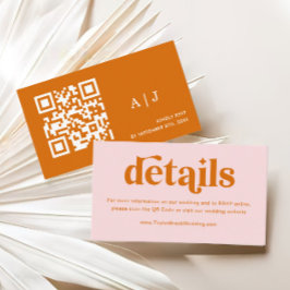 Tarjeta De Recepción Boda retro rosa y Naranja Detalles del código Qr