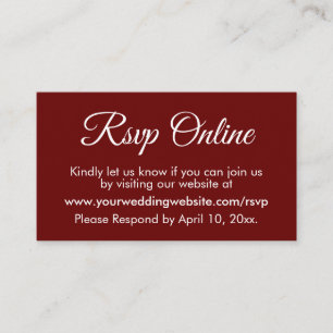 Tarjeta De Recepción Boda roja oscura RSVP en línea elegante simple