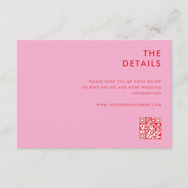 Tarjeta De Recepción Boda Rojo Rosa Minimalista moderno (Anverso)