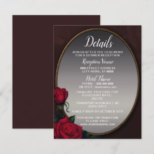 Tarjeta De Recepción Boda Rojo Rubor Floral Gris Plateado Detalle Espej