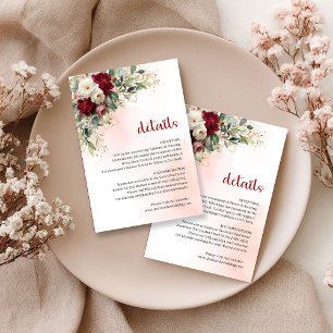 Tarjeta De Recepción Boda Romántica Borgoña Floral Verde Dorado