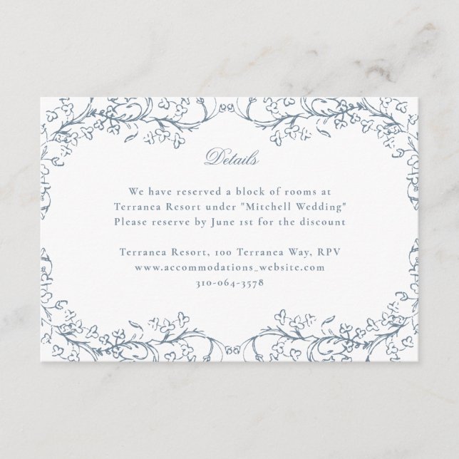 Tarjeta De Recepción Boda Romántica Chinoiserie Azul Francés Antiguo (Anverso)