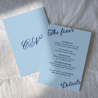Tarjeta De Recepción Boda Romántica Costera Clásica de Cielo Azul