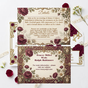 Tarjeta De Recepción Boda Romántica de Lujo Art Nouveau en Oro