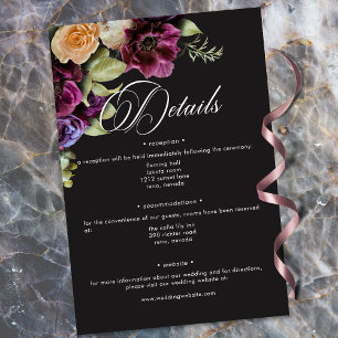 Tarjeta De Recepción Boda Romántica Floral Oscura Burgundy Negro Melanc