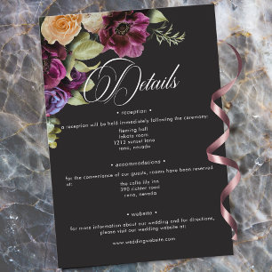 Tarjeta De Recepción Boda Romántica Floral Oscura Burgundy Negro Melanc