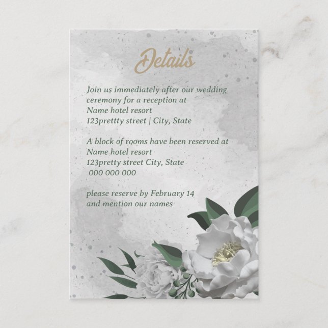 Tarjeta De Recepción boda romántico de flores blancas (Anverso)