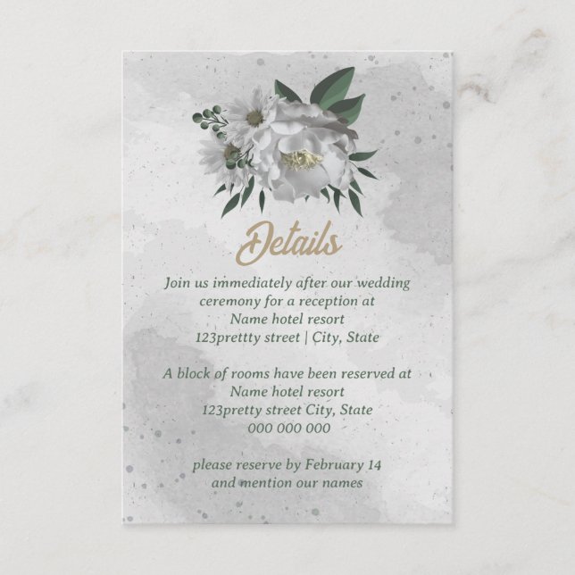 Tarjeta De Recepción boda romántico de flores blancas (Anverso)