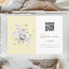 Tarjeta De Recepción Boda Romántico de Rosa Blanca Rojo Código QR RSVP