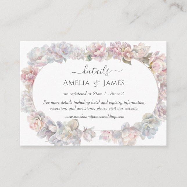 Tarjeta De Recepción Boda romántico de Rubor Peony Floral (Anverso)