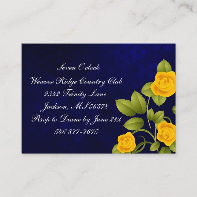 Tarjeta De Recepción Boda rosa azul oscuro y amarillo (Anverso)