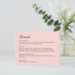 Tarjeta De Recepción Boda rosa de Bonito de script simple
