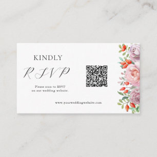 Tarjeta De Recepción Boda Rosa de primavera Código QR RSVP