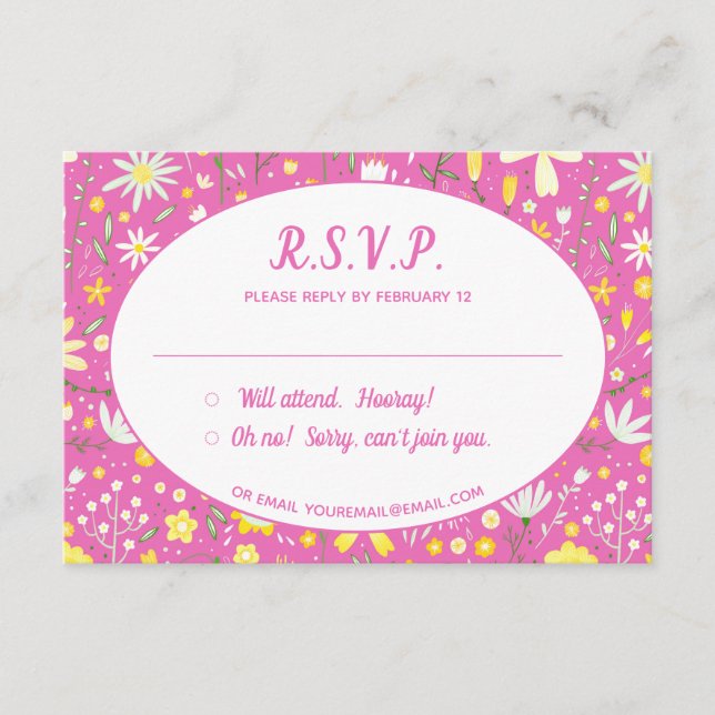 Tarjeta De Recepción Boda rosa floral moderna RSVP (Anverso)