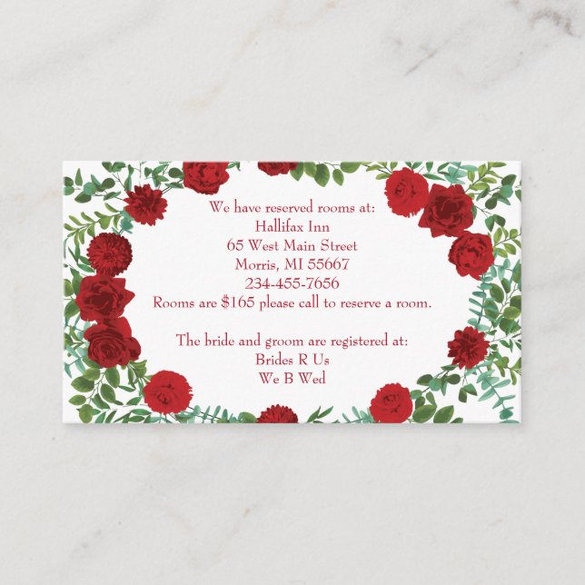 Tarjeta De Recepción Boda Rosa Roja (Anverso)