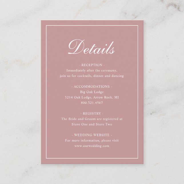Tarjeta De Recepción Boda rosa Rosa elegante formal (Anverso)