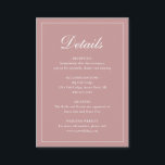 Tarjeta De Recepción Boda rosa Rosa elegante formal<br><div class="desc">Tarjeta de gabinete de boda rosa rosa polvoriento de estilo tradicional con un diseño sencillo con "Detalles" en una caligrafía elegante dentro de un borde delgado. La plantilla le permite compartir información importante sobre su día especial. Este diseño clásico es perfecto para un boda formal.</div>