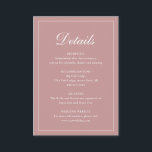 Tarjeta De Recepción Boda rosa Rosa elegante formal<br><div class="desc">Tarjeta de gabinete de boda rosa rosa polvoriento de estilo tradicional con un diseño sencillo con "Detalles" en una caligrafía elegante dentro de un borde delgado. La plantilla le permite compartir información importante sobre su día especial. Este diseño clásico es perfecto para un boda formal.</div>