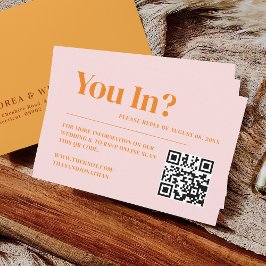 Tarjeta De Recepción Boda rosa y Naranja retro Código QR RSVP