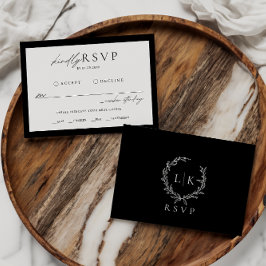 Tarjeta De Recepción Boda RSVP blanco negro monograma