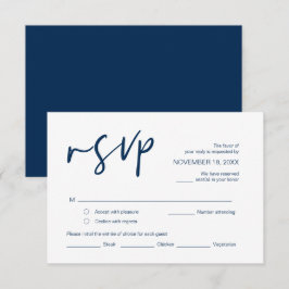 Tarjeta De Recepción Boda RSVP, con opciones de comida, fuente azul mar