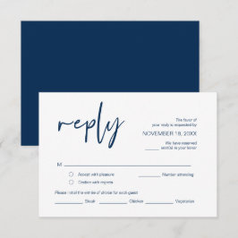 Tarjeta De Recepción Boda RSVP, con opciones de comida, fuente azul mar