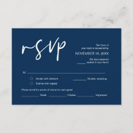 Tarjeta De Recepción Boda RSVP, con opciones de comida, fuente azul mar