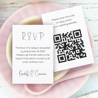Tarjeta De Recepción Boda RSVP de código QR blanco y negro