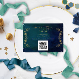 Tarjeta De Recepción Boda RSVP de código QR Celestial de Marina, Azul,