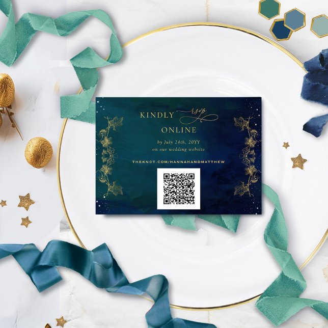 Tarjeta De Recepción Boda RSVP de código QR Celestial de Marina, Azul,  (Subido por el creador)
